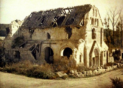 Church damaged by artillery fire, Tracy-le-Val, Oise, France, 1917 by Fernand Cuville